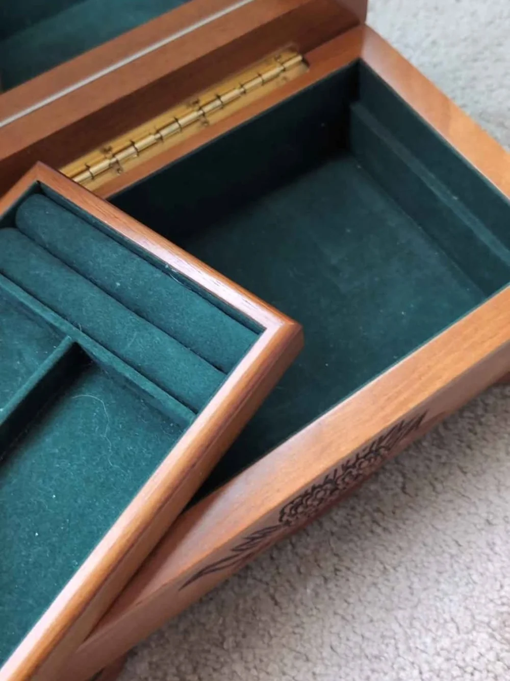 Wooden Keepsake Box with Floral Carving - Warm Brown